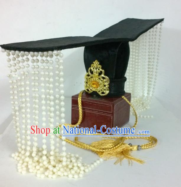 Chinese Ancient Emperor Hair Accessories Qin Dynasty Imperator Tassel Hat Headwear for Men