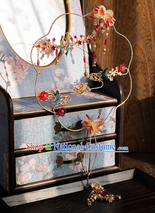 Chinese Ancient Wedding Accessories Bride Palace Fans Handmade Butterfly Round Fan for Women