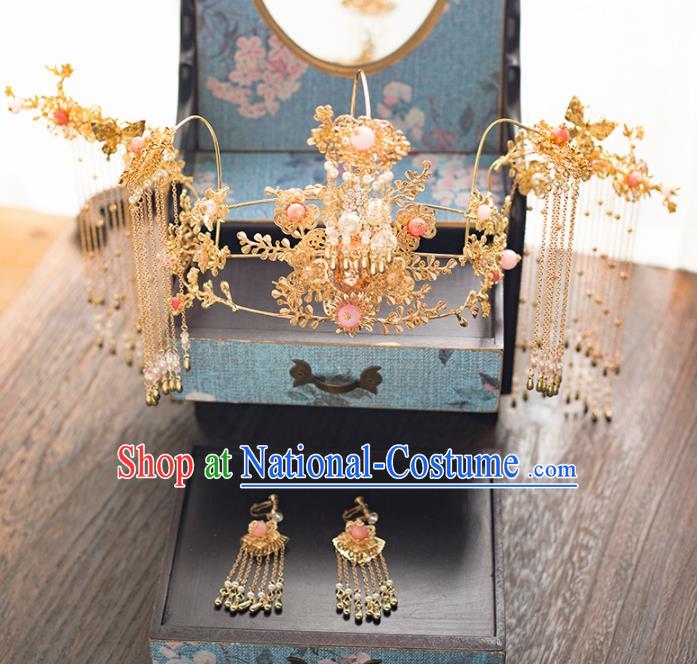 Chinese Ancient Wedding Hair Accessories Bride Tassel Phoenix Coronet Hairpins Headwear for Women