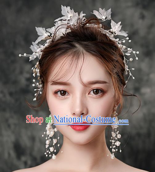 Top Grade Handmade Wedding Hair Accessories Bride White Silk Flowers Hair Clasp Headwear for Women