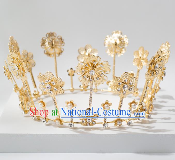 Top Grade Handmade Wedding Hair Accessories Bride Golden Round Royal Crown Headwear for Women