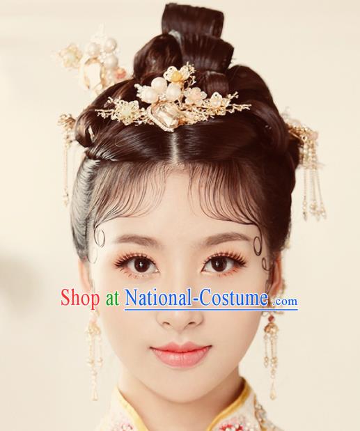 Chinese Ancient Wedding Hair Accessories Pearls Tassel Step Shake Bride Hairpins Headwear for Women