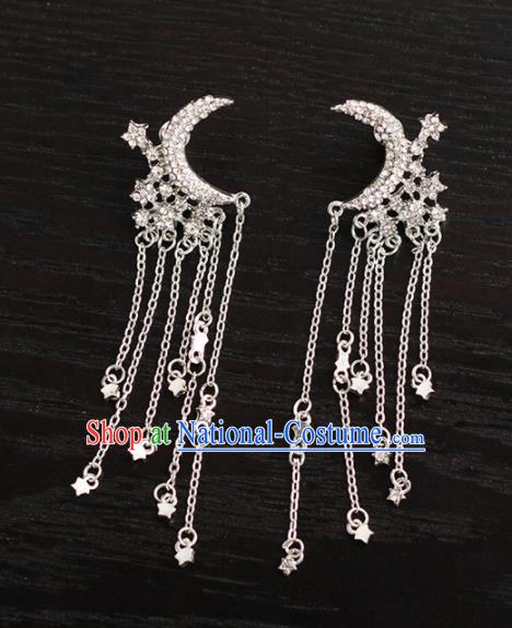 Handmade Wedding Crystal Moon Ear Accessories Top Grade Bride Hanfu Earrings for Women