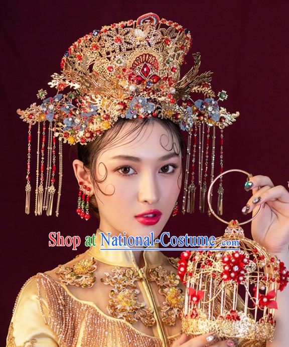 Chinese Ancient Wedding Hair Accessories Luxury Phoenix Coronet Bride Hairpins Headwear for Women