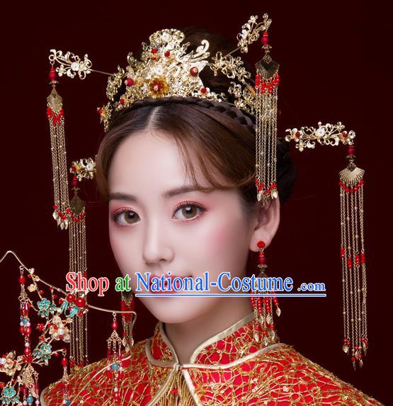 Chinese Ancient Wedding Hair Accessories Luxury Tassel Phoenix Coronet Bride Hairpins Headwear for Women