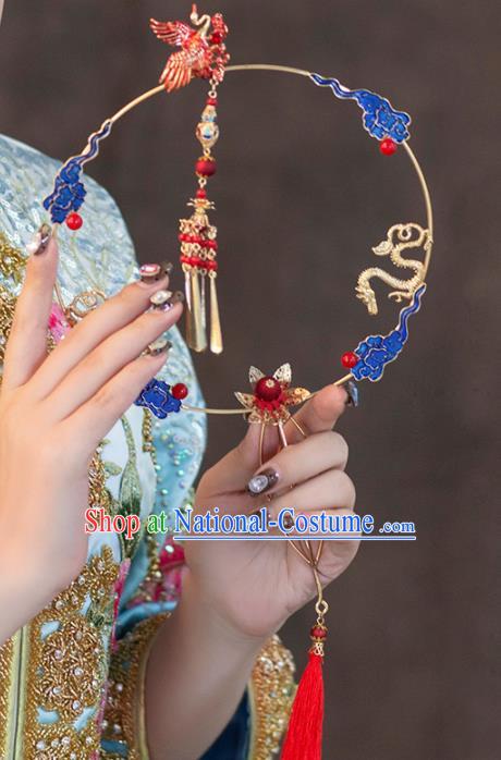 Chinese Ancient Wedding Accessories Bride Handmade Cloisonne Palace Fans Hanfu Round Fans for Women