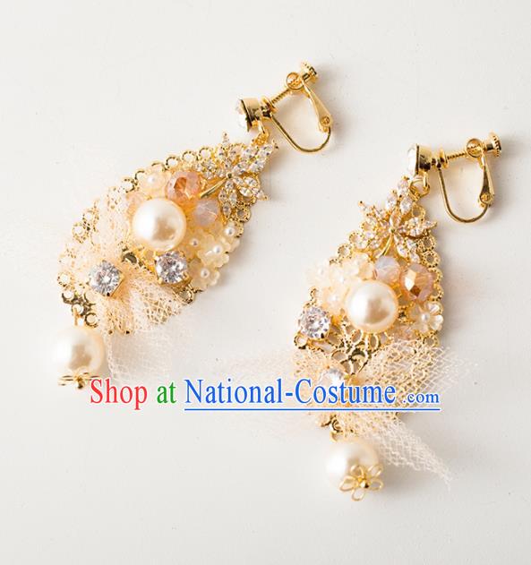 Handmade Wedding Ear Accessories Top Grade Bride Hanfu Pearls Golden Earrings for Women