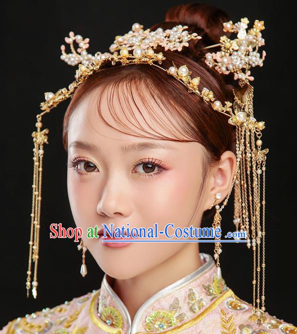 Chinese Ancient Bride Wedding Hair Accessories Hair Clasp Tassel Hairpins Headwear for Women