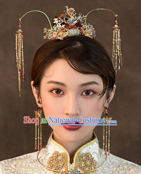 Chinese Ancient Bride Blueing Phoenix Coronet Wedding Hair Accessories Hairpins Headwear for Women