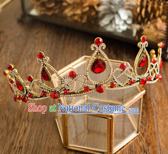 Top Grade Handmade Wedding Princess Hair Accessories Bride Red Crystal Royal Crown Headwear for Women