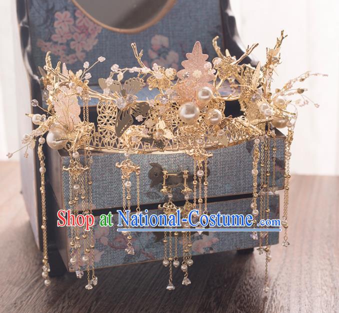 Chinese Ancient Bride Wedding Hair Accessories Phoenix Coronet Tassel Hairpins Headwear for Women