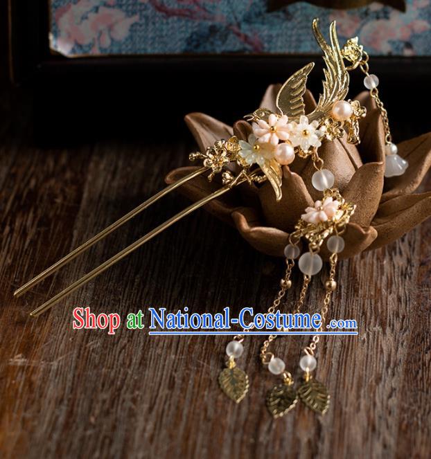 Chinese Ancient Bride Wedding Hair Accessories Tassel Step Shake Golden Hanfu Hairpins Headwear for Women