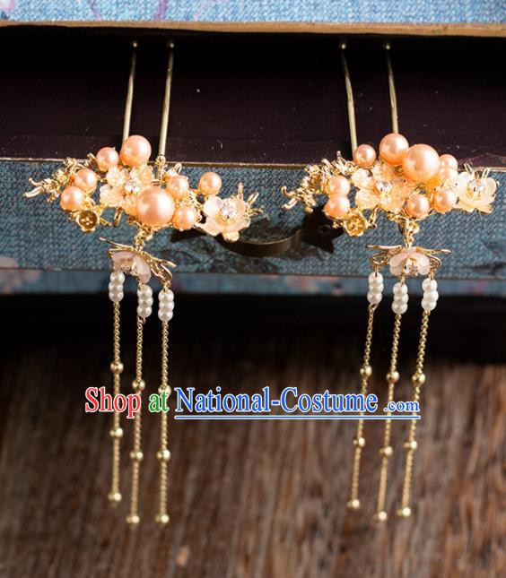 Chinese Ancient Bride Wedding Hair Accessories Tassel Hair Clips Hanfu Hairpins Headwear for Women