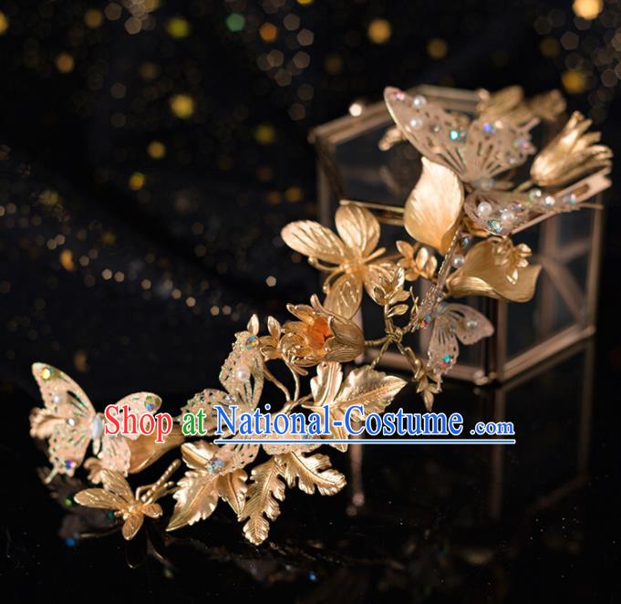 Top Grade Handmade Wedding Hair Accessories Bride Golden Butterfly Hair Stick Headwear for Women