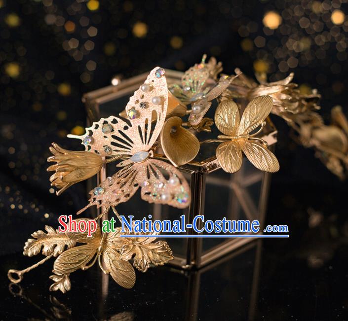 Top Grade Handmade Wedding Hair Accessories Bride Golden Butterfly Hair Stick Headwear for Women