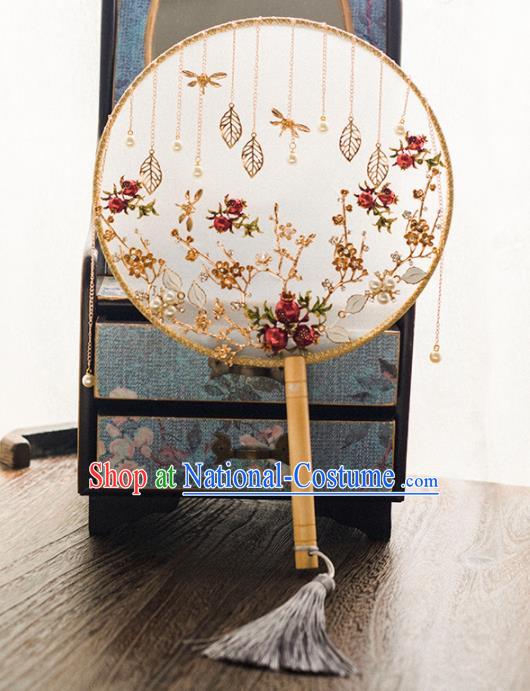 Chinese Ancient Wedding Accessories Bride Palace Fans Handmade Round Fan for Women