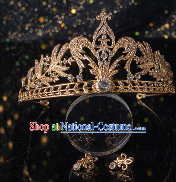 Top Grade Handmade Wedding Hair Accessories Bride Golden Crystal Royal Crown Headwear for Women