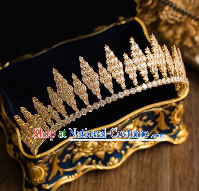 Top Grade Handmade Wedding Bride Hair Accessories Princess Golden Crystal Royal Crown Headwear for Women