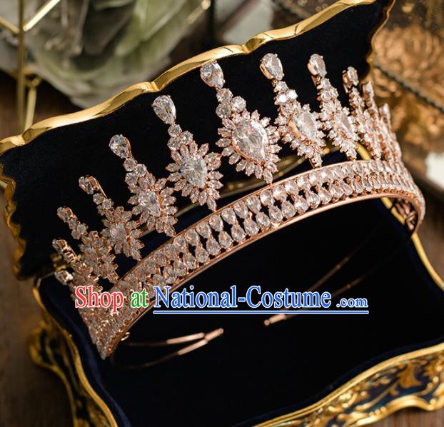 Top Grade Wedding Bride Hair Accessories Princess Handmade Champagne Crystal Royal Crown Headwear for Women