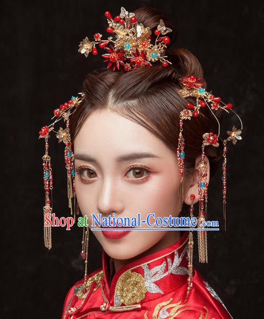 Chinese Ancient Palace Bride Hair Accessories Tassel Hair Clips Hairpins Headwear for Women