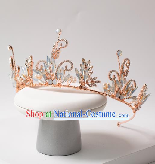 Top Grade Handmade Wedding Princess Hair Accessories Bride Opal Royal Crown Headwear for Women