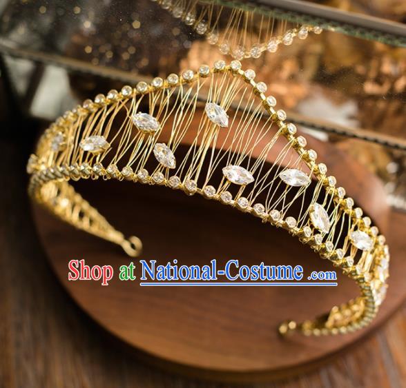 Top Grade Handmade Wedding Hair Accessories Bride Princess Golden Royal Crown Headwear for Women