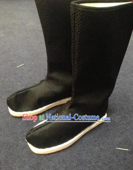 Chinese Traditional Shoes Ancient Emperor Beijing Opera Black Boots Hanfu Satin Boots for Men