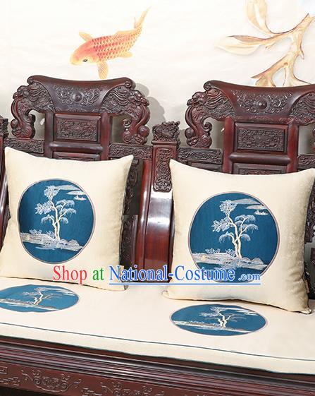 Chinese Classical Household Ornament Traditional Handmade White Brocade Cushion Back Cushion