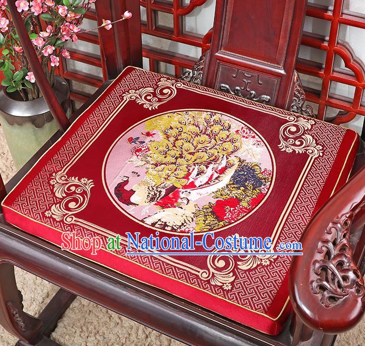 Chinese Classical Household Ornament Traditional Handmade Embroidered Red Cushion Armchair Mat