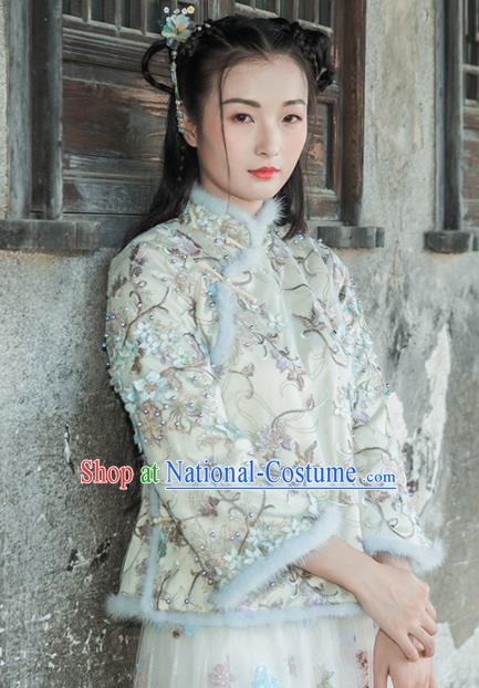 Chinese Traditional Costumes National Upper Outer Garment Qipao Cotton Wadded Jacket for Women