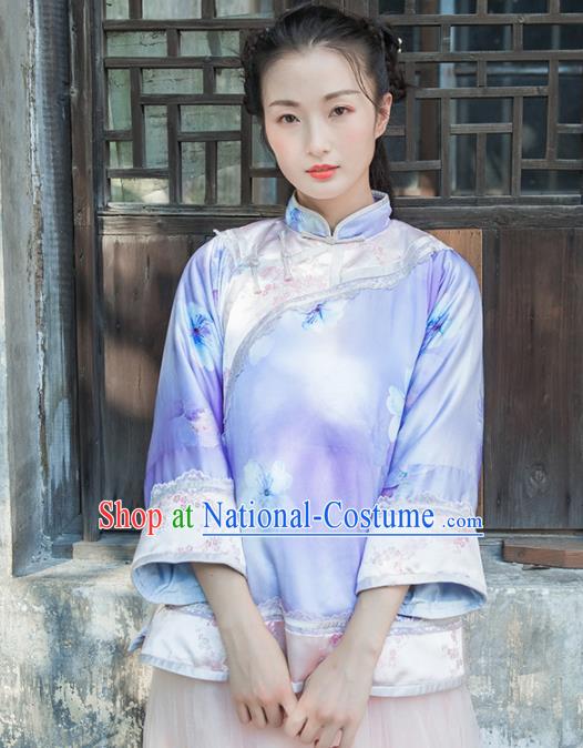 Chinese Traditional Costumes National Upper Outer Garment Purple Silk Qipao Blouse for Women