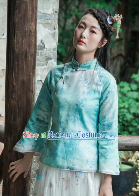 Chinese Traditional Costumes National Tang Suit Blouse Green Silk Qipao Shirt for Women