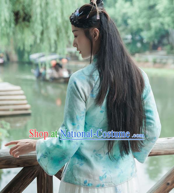 Chinese Traditional Costumes National Tang Suit Blouse Green Silk Qipao Shirt for Women