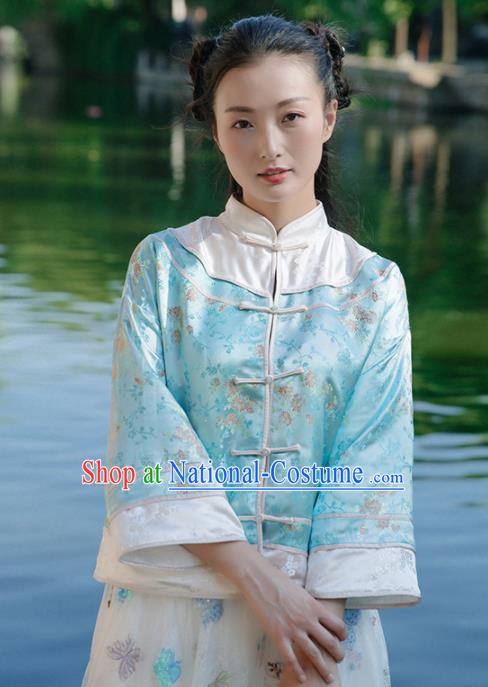 Chinese Traditional Costumes National Upper Outer Garment Green Brocade Qipao Coat for Women