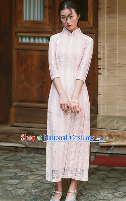 Chinese Traditional Tang Suit Costumes National Lace Qipao Dress Classical Cheongsam for Women