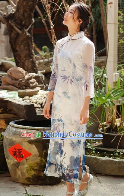 Chinese Traditional Costumes National Tang Suit Ink Painting Qipao Dress Classical Cheongsam for Women