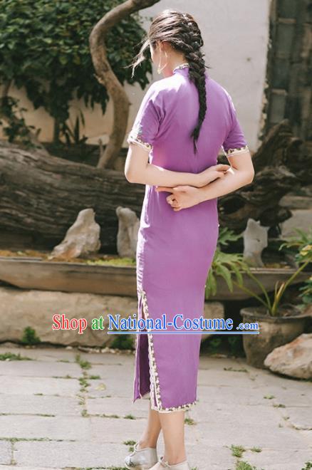 Chinese Traditional Costumes National Purple Qipao Dress Tang Suit Cheongsam for Women