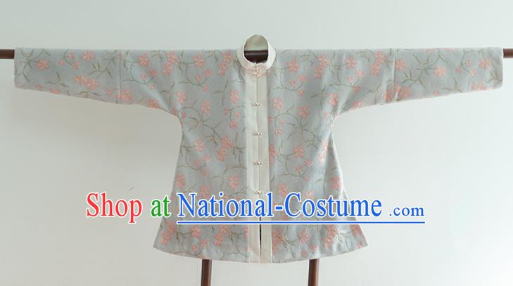 Chinese Ancient Ming Dynasty Historical Costumes Traditional Blue Blouse for Women