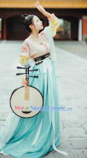 Chinese Tang Dynasty Court Maid Historical Costumes Ancient Peri Traditional Dance Hanfu Dress for Women