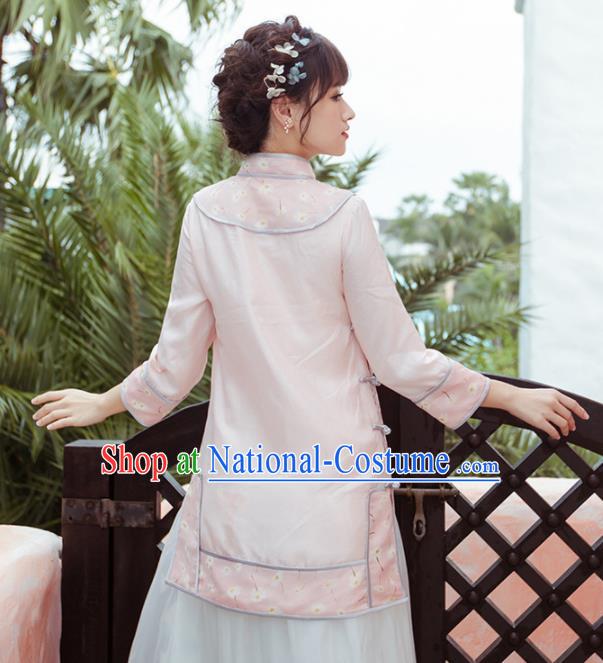 Chinese Traditional Costumes National Pink Qipao Blouse Tang Suit Upper Outer Garment for Women