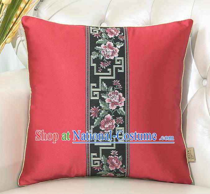 Chinese Classical Household Ornament Red Brocade Back Cushion Traditional Handmade Throw Pillow