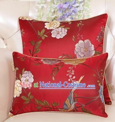 Chinese Classical Household Ornament Peony Pattern Red Brocade Back Cushion Traditional Handmade Waist Pillow