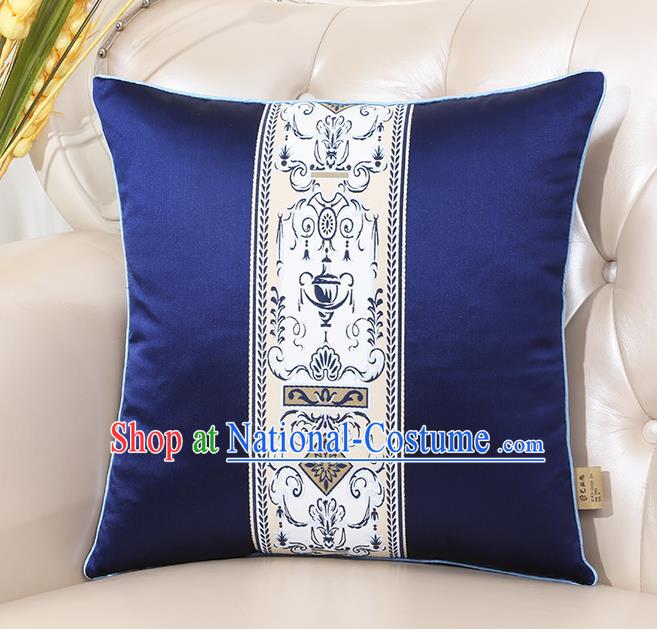 Chinese Classical Household Ornament Royalblue Brocade Back Cushion Traditional Handmade Throw Pillow