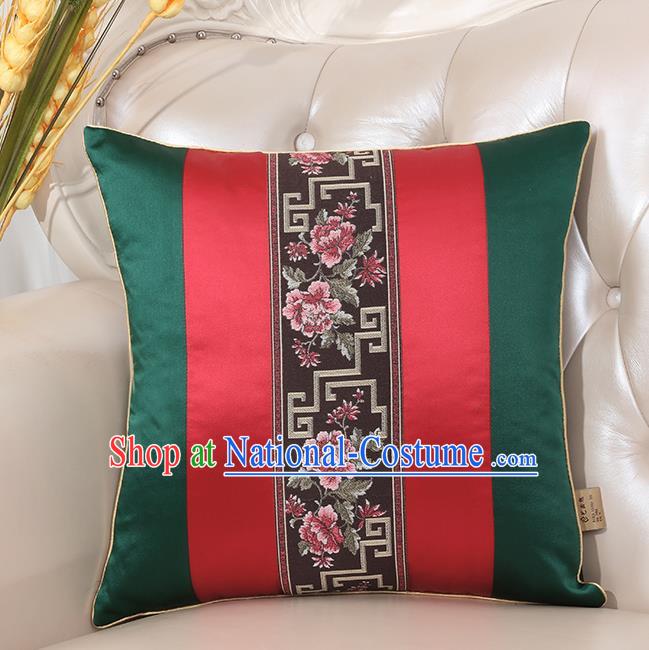 Chinese Classical Household Ornament Deep Green Brocade Back Cushion Traditional Handmade Throw Pillow