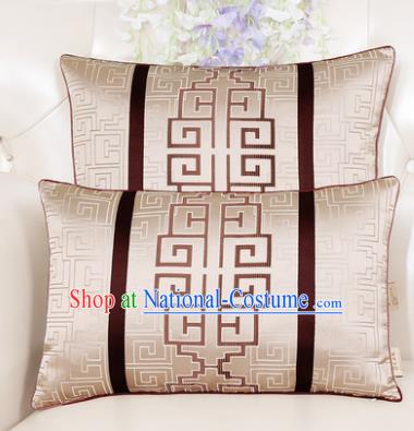 Chinese Classical Household Ornament Lucky Pattern Beige Brocade Back Cushion Traditional Handmade Waist Pillow