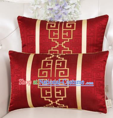 Chinese Classical Household Ornament Lucky Pattern Red Brocade Back Cushion Traditional Handmade Waist Pillow