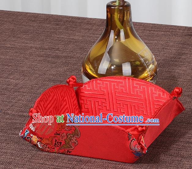 Chinese Traditional Household Accessories Classical Red Brocade Storage Box Candy Tray