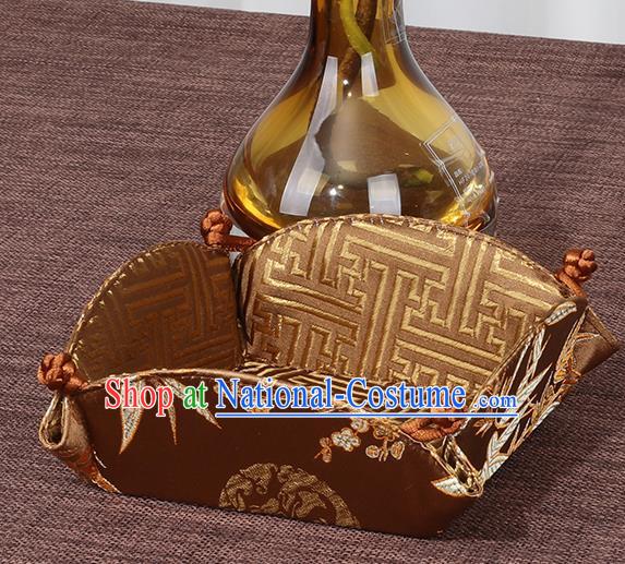 Chinese Traditional Household Accessories Classical Bamboo Pattern Brown Brocade Storage Box Candy Tray