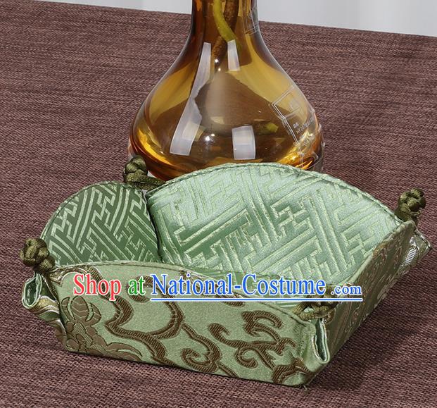 Chinese Traditional Household Accessories Classical Peony Pattern Green Brocade Storage Box Candy Tray