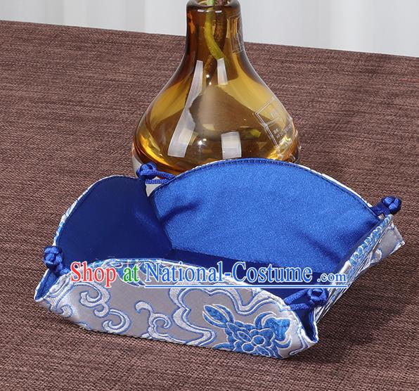 Chinese Traditional Household Accessories Classical Lotus Pattern Blue Brocade Storage Box Candy Tray